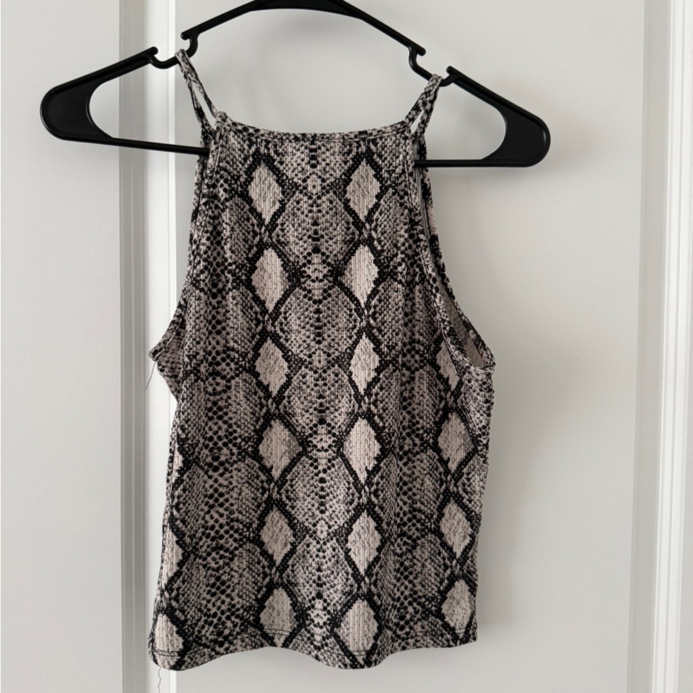 Caution To The Wind Snake-Print High Neck Cami in Black & Cream